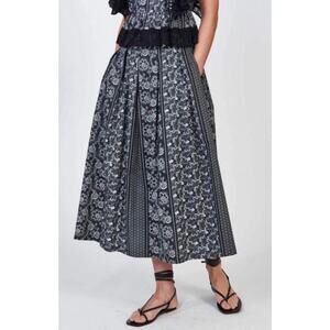 Hunter Bell Alexis Midi Skirt Quilted Floral Paisley Print Black Size US 6
